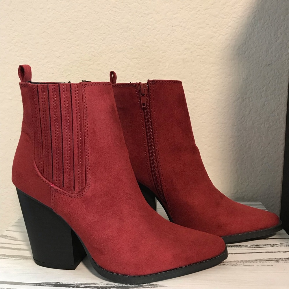 NWOT Red Suede Ankle Boots